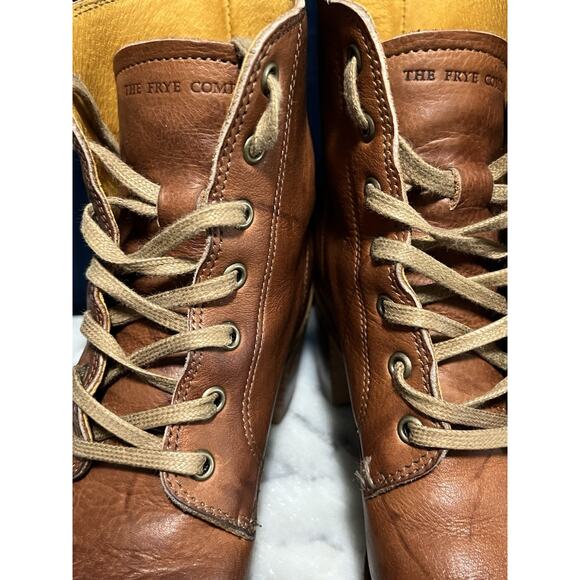 Women’s FRYE Boots Sabrina Lace-Up Distressed Tan Cognac Leather 6.5 Retail $438 - Picture 8 of 15